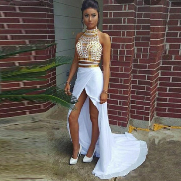 2 piece white and gold prom dress - Picture 1 of 1